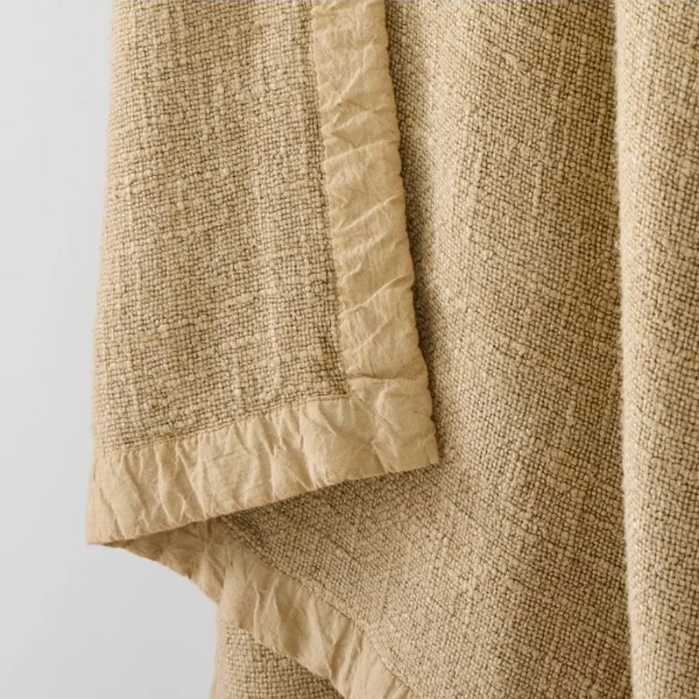 ❤️BUY 2 GET 1 FREE  West Elm Luxurious Tan Bedding Viscose Linen Throw, Natural